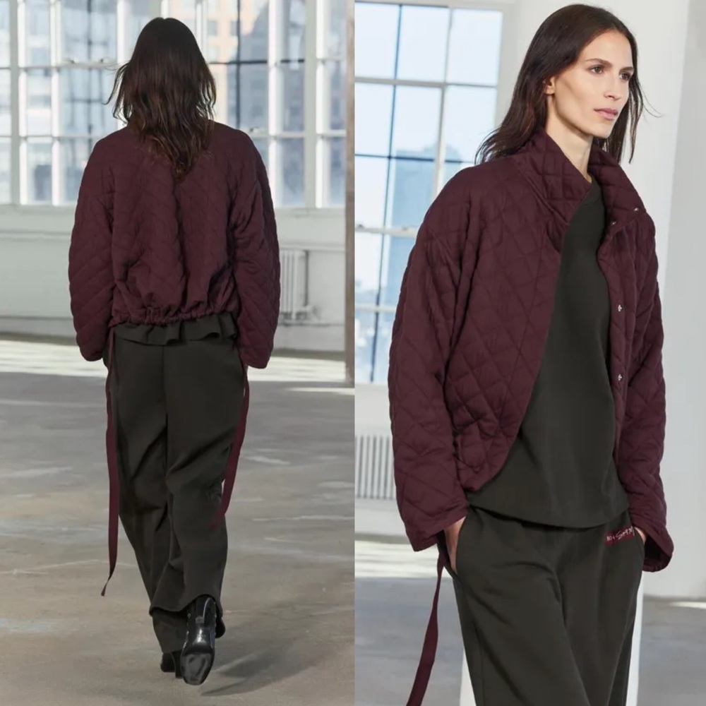 ZARA Quilted Burgundy Jacket‎ Women M Snap Front Lightweight